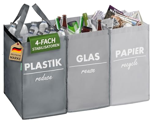 COTTARA® Mülltrennsystem 3 fach Plastik, Glas, Papier | Starker...