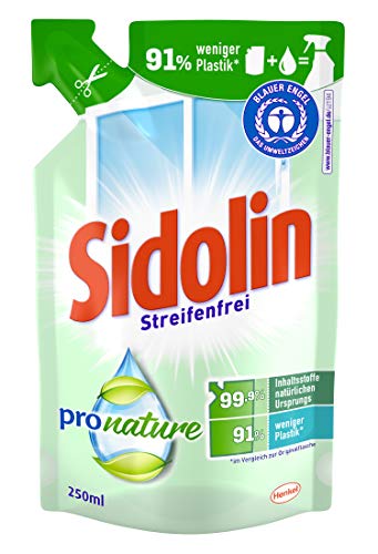 Sidolin Pro Nature, Glasreiniger, Nachfüllpack, 250ml, pH-neutral mit...