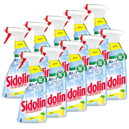 Sidolin Zitrus, Glasreiniger mit Abperl-Effekt (10 x 500 ml...