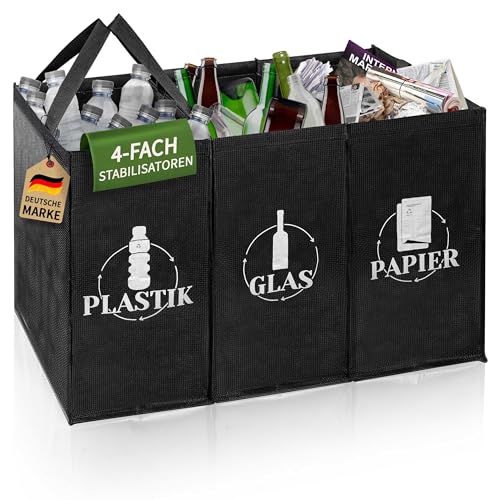 COTTARA® Mülltrennsystem 3fach Plastik, Glas, Papier | Stabiler...