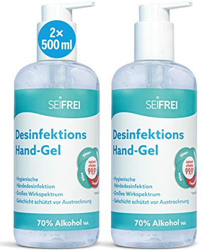 SEIFREI® - Desinfektions Hand-Gel 2 x 500ml mit Spenderpumpe | VAH...
